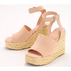 New Marc Fisher LTD Nelly Suede Espadrille‎ Wedge Sandals Ankle Strap Blush 8M